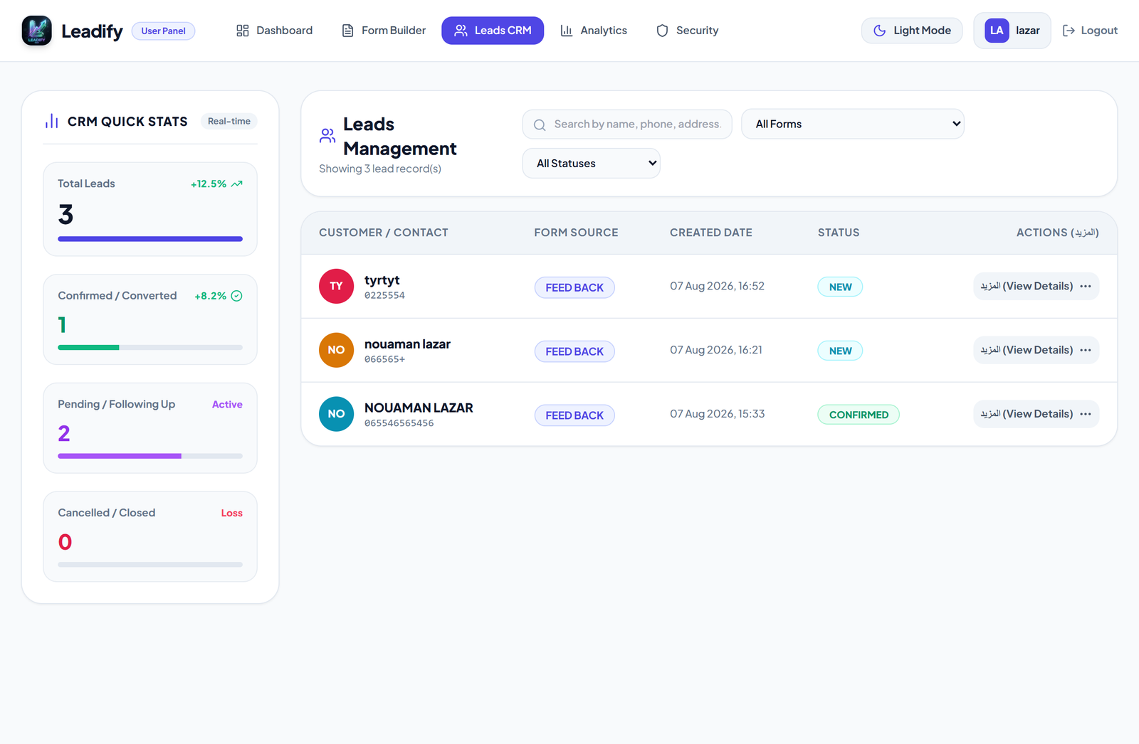 Leads CRM Management