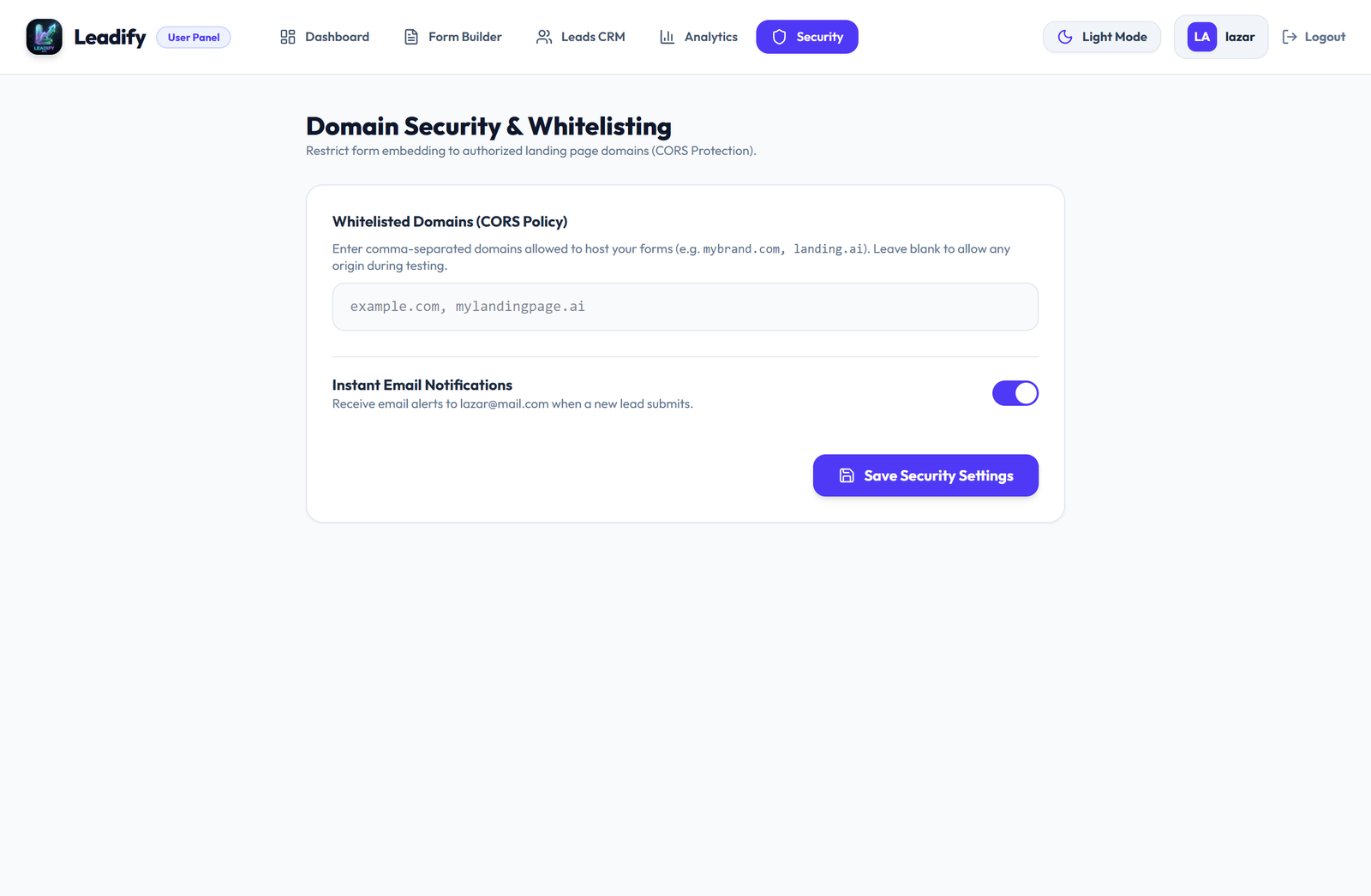 CORS Security Settings